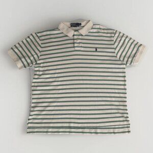 Polo Ralph Lauren Men’s XXL Polo Shirt White, Green Striped Short Sleeve Pony